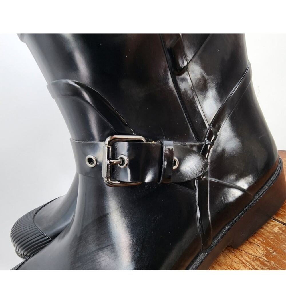 Coach Lester Shiny Rubber Round Toe Synthetic Black Rain Boot Size 9 - Picture 7 of 9